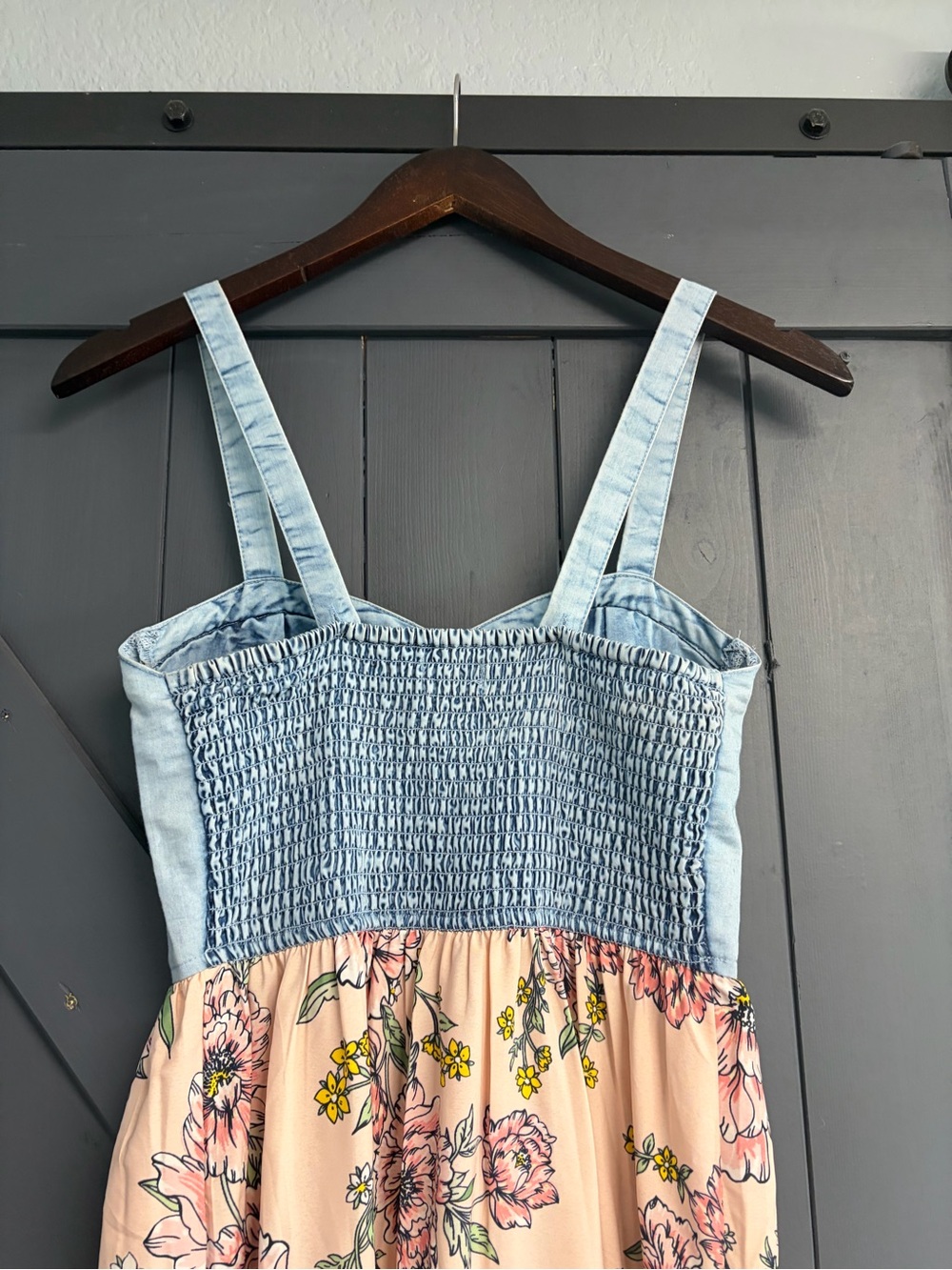 Denim Bustier Pink Floral Midi Dress - Picture 6 of 7